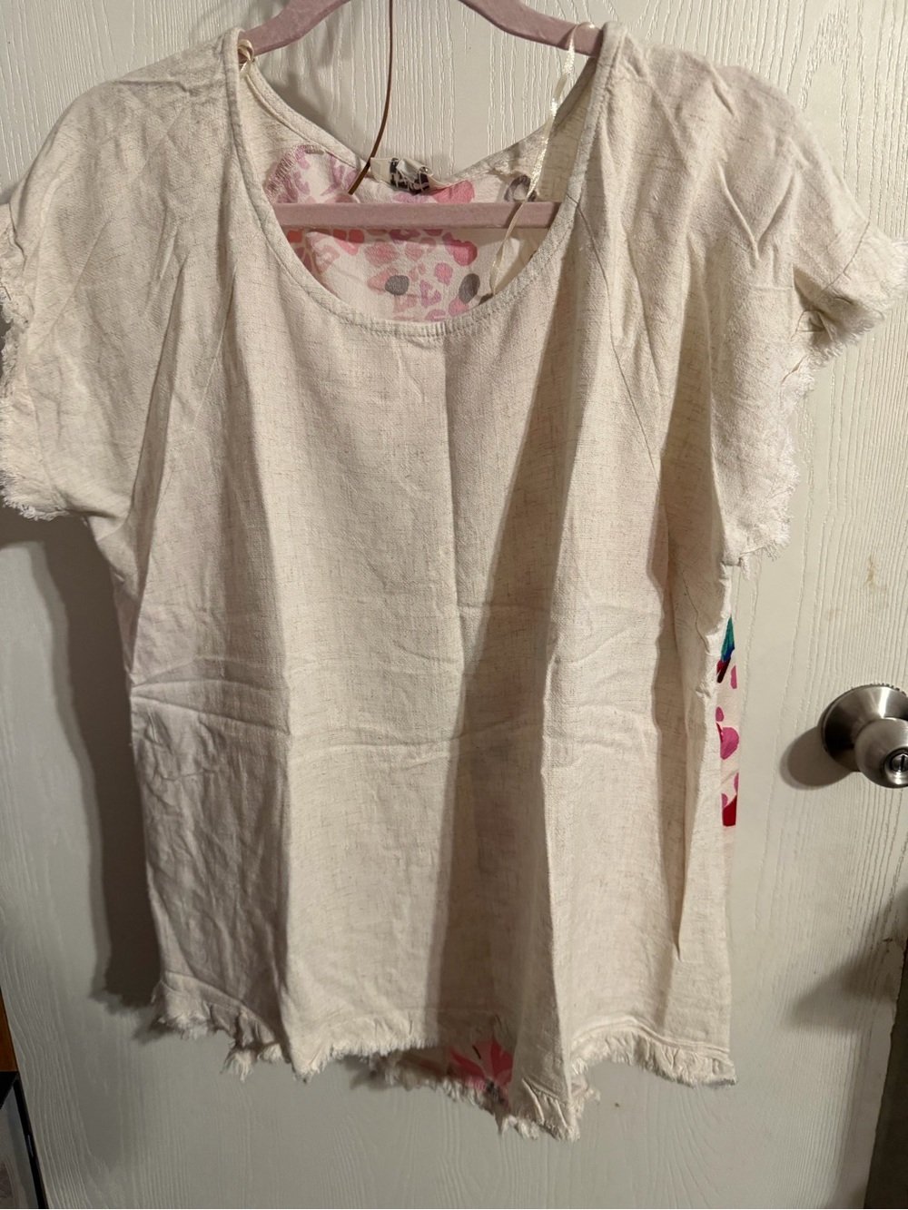 NWT Umgee Mixed Print Linen Blend Fringed Tunic Blouse size M
